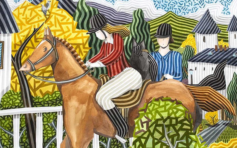 Ortas. Obra de arte titulada: Otoño. Jinetes y caballos