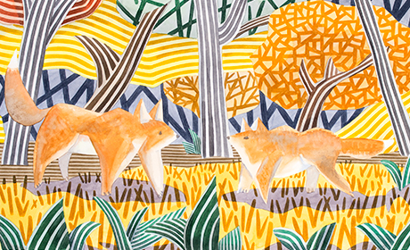 Rencontre avec deux renards du peintre Javier Ortas
