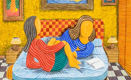 Deux copines dans un lit oeuvre de Javier Ortas
